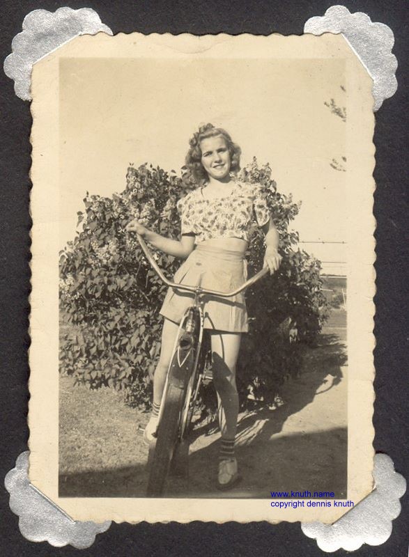 Betty Herrick of Augusta Wisconsin riding a bicycle